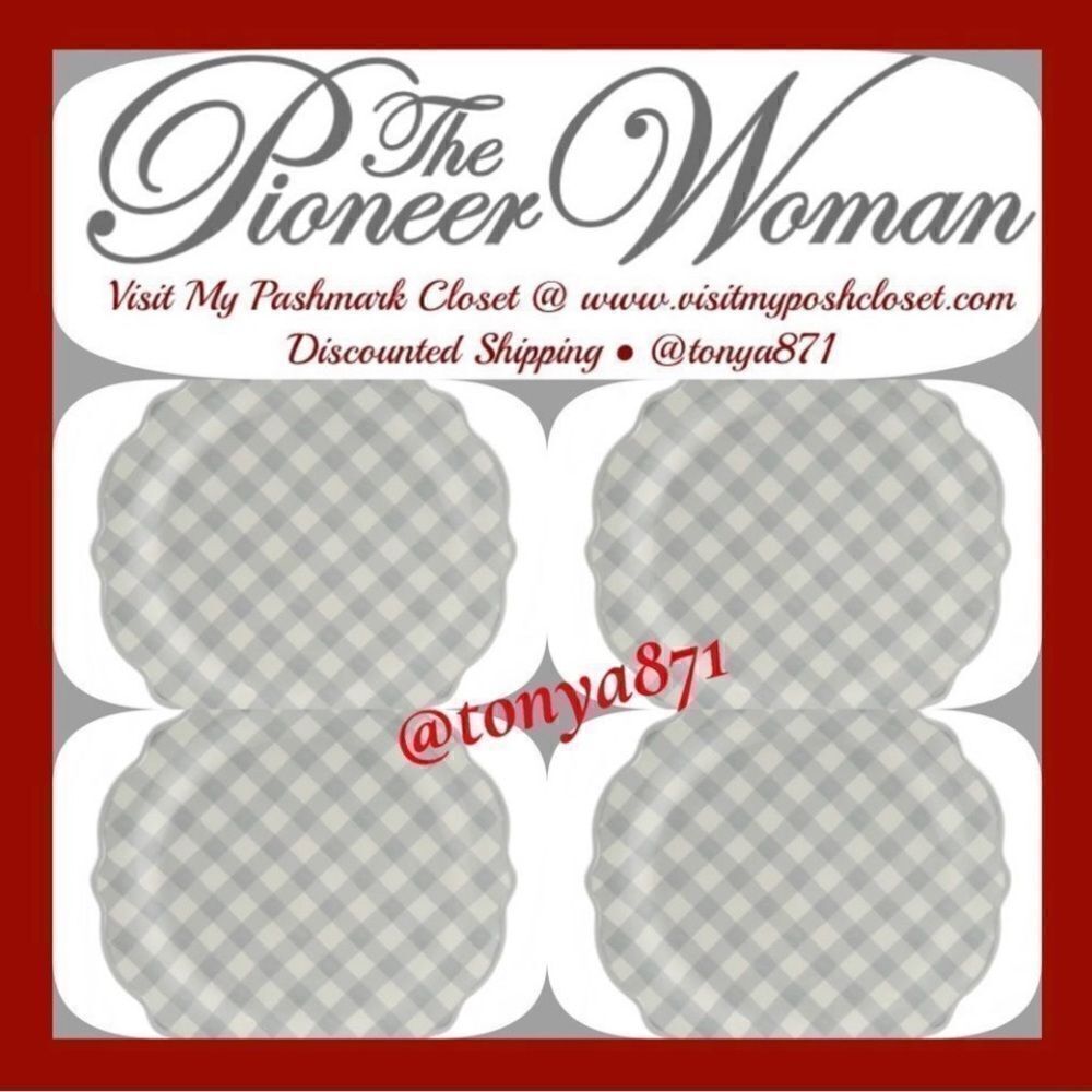 🦋 New Pioneer Woman Gray Gingham Dinner Plates, Set of 4